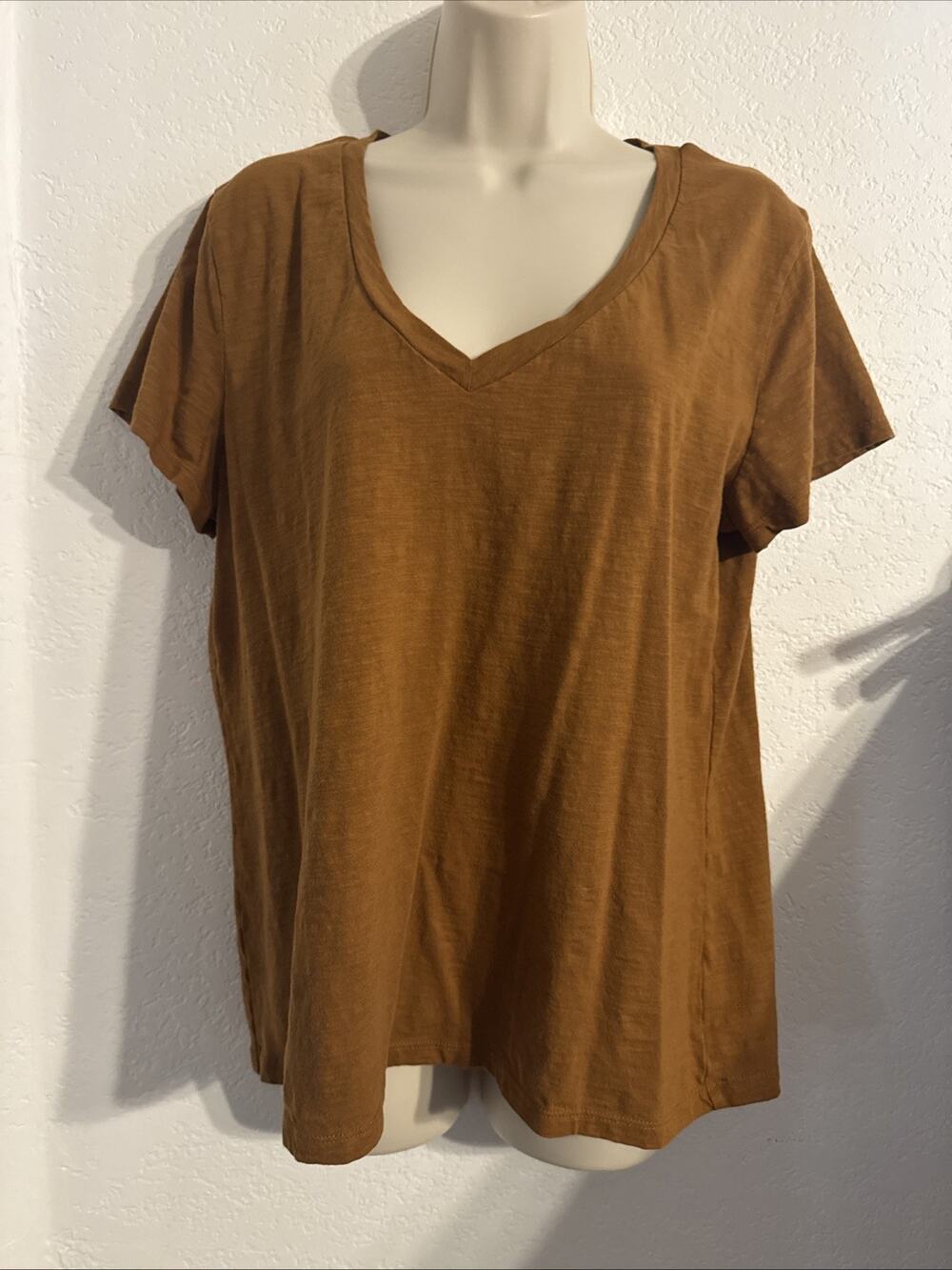 Universal Thread Rust Solid Knit V-Neck Short Sleeve T-Shirt XL Western Orange